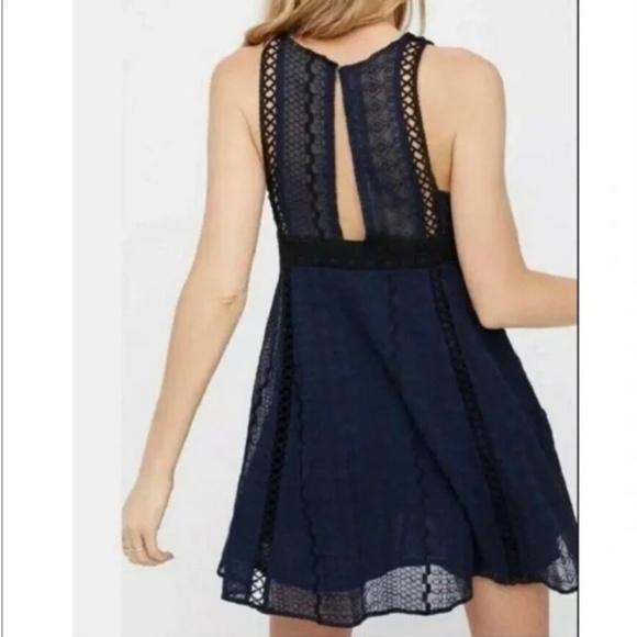 Free People Wherever You Go Navy Blue Black Embroidered Sleeveless Mini Dress - Picture 2 of 5